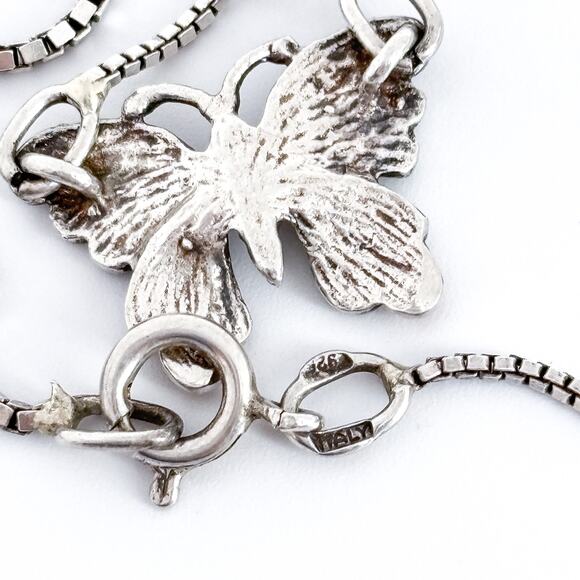 Estate Italy Sterling Silver 925 Enamel Butterfly Pendant Necklace 15.5” - Picture 4 of 5